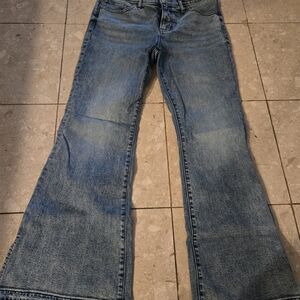 Women's Express Jeans 70s Flare Stretch - Size 8S Short - Frayed Hem